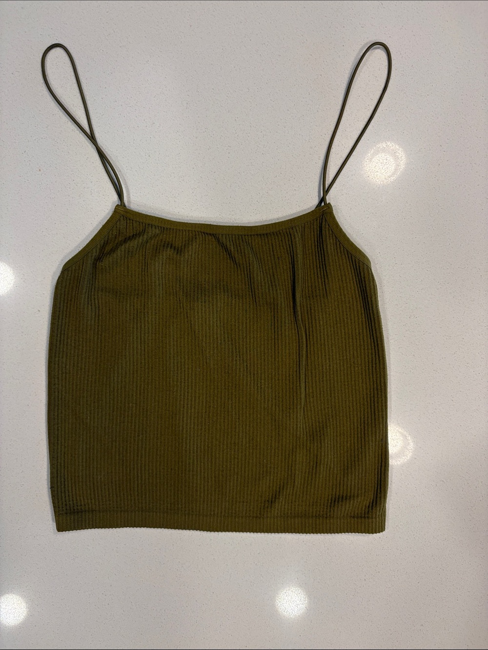 Zara Olive Ribbed Spaghetti Strap Camisole